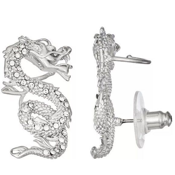 Vera Wang Jewelry - VERA WANG Goth Game of Thrones Dragon Silver/Clear Crystal Ear Crawlers Earrings